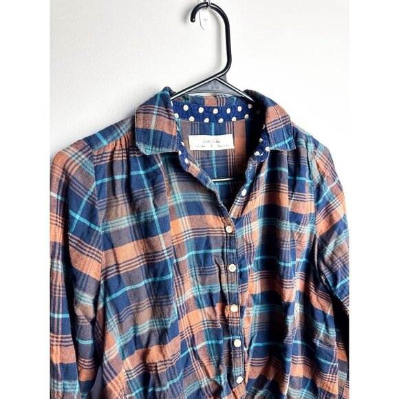 Anthropologie Isabella Sinclair Plaid Twisted Button Down Blue Orange XS Womens - Picture 4 of 14